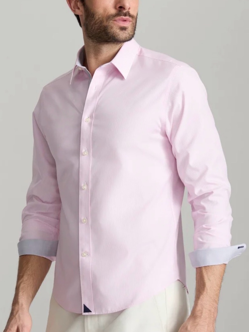 UNTUCKit Men’s Large Pink White Stripe 100% Cotton Button Down Shirt